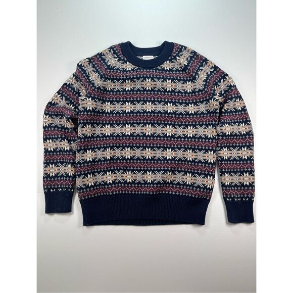 J. Crew Crewcuts Stratton NavyMaroon Fair Isle Crew Neck Sweater Boy Size 10 EUC - Picture 1 of 6